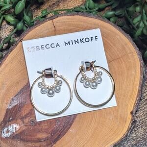 NWT Rebecca Minkoff Sophia Rhinestone Pearl Earrings Gold Women's Size OS